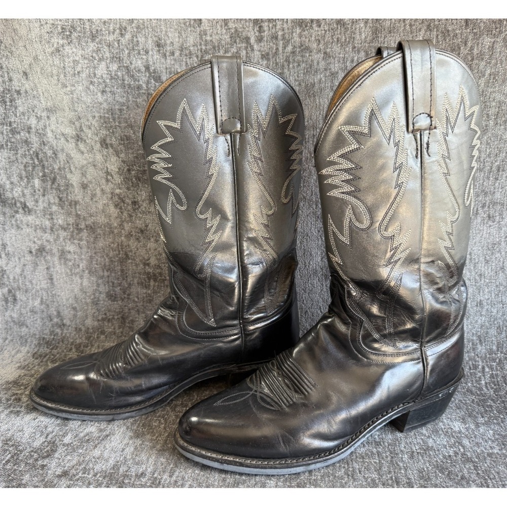 Mens Sz 8 Dan Post Black Leather Boots Cowboy Western *READ*